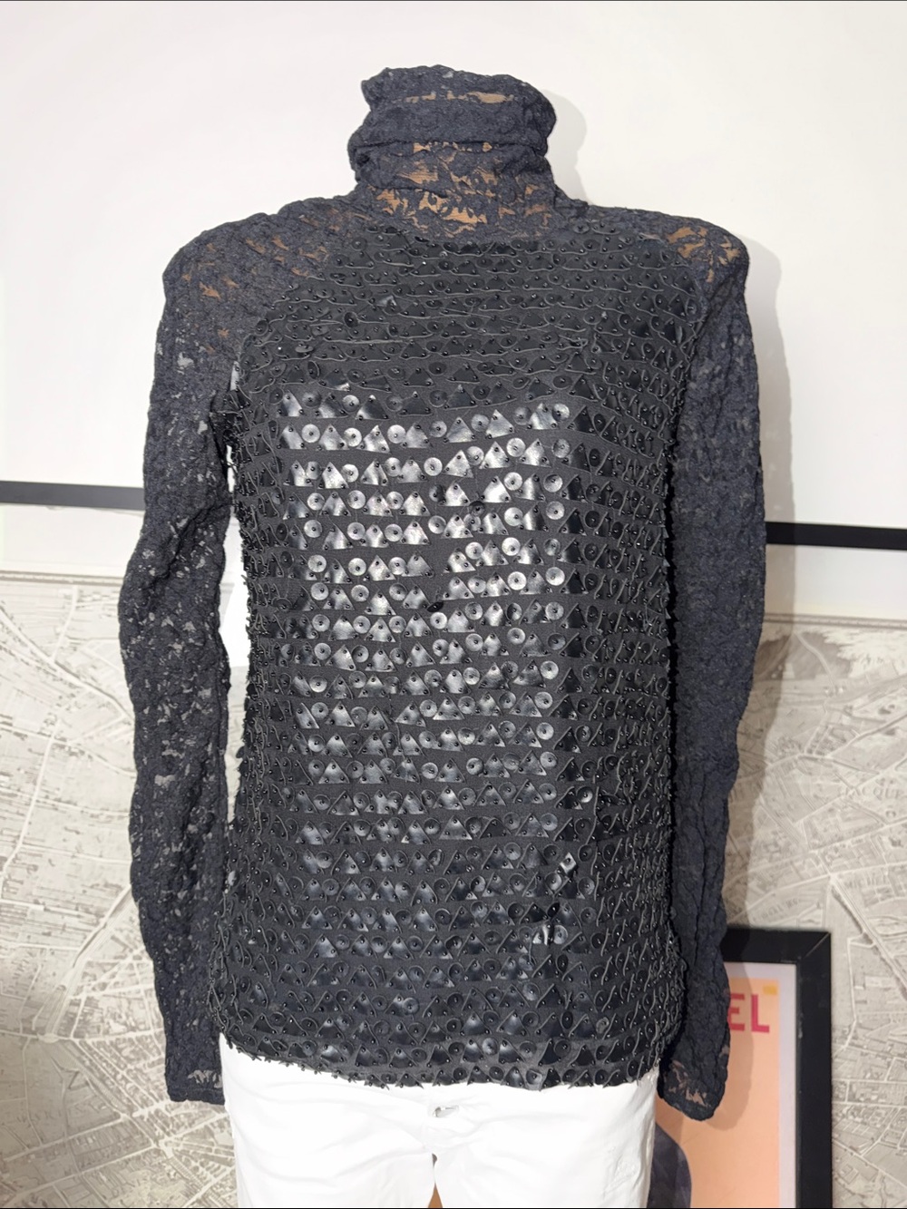 CUSTO BARCELONA black lace turtleneck top Size L